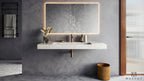 EDGE 120 cm Vegghengt Servant sett forfra i Marmorliknende Nebula White fra Brandt Bad med servantbatteri ARM071 og vannlås XACC167 i Bronze fra Tapwell.