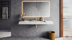EDGE 120 cm Vegghengt Servant sett forfra i Terrazzo White fra Brandt Bad med vegghengt servantbatteri BOX006 og vannlås XACC167 i Brushed Nickel fra Tapwell.