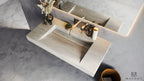 EDGE 90 cm Vegghengt Servant sett skrått ovenfra i Betongliknende Lunar Grey fra Brandt Bad med vegghengt servantbatteri BOX006 i Brushed Nickel fra Tapwell.
